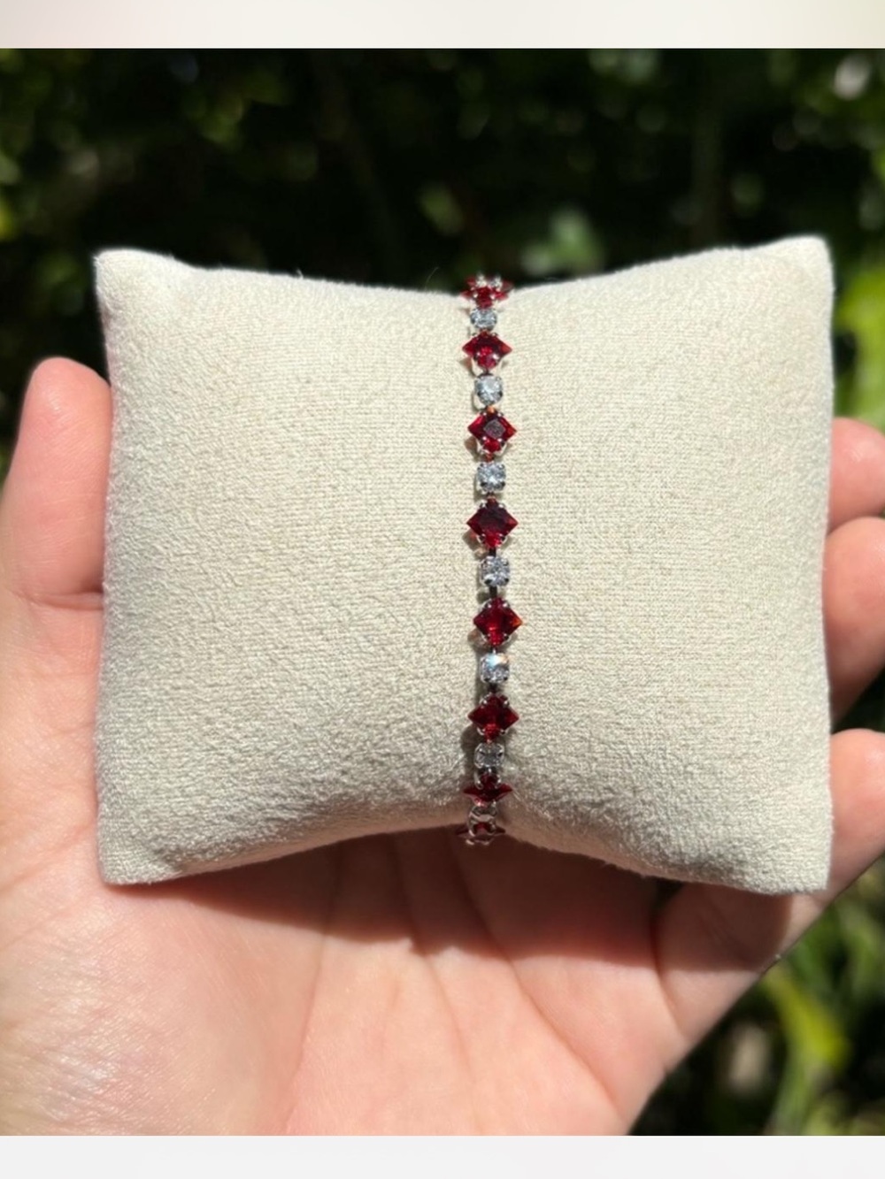 18K Gold Plated Stainless Steel Ruby Red Diamond Tennis Bracelet